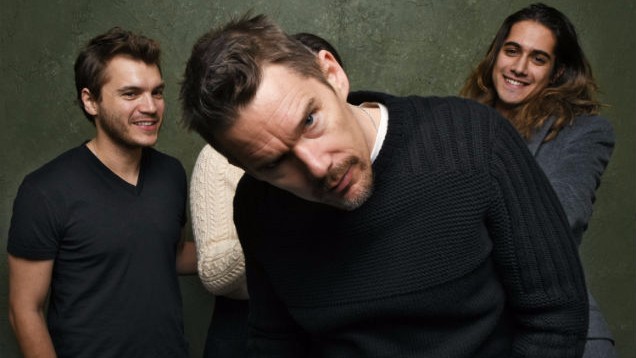 Ethan Hawke having fun with the cast of Ten Thousand Saints