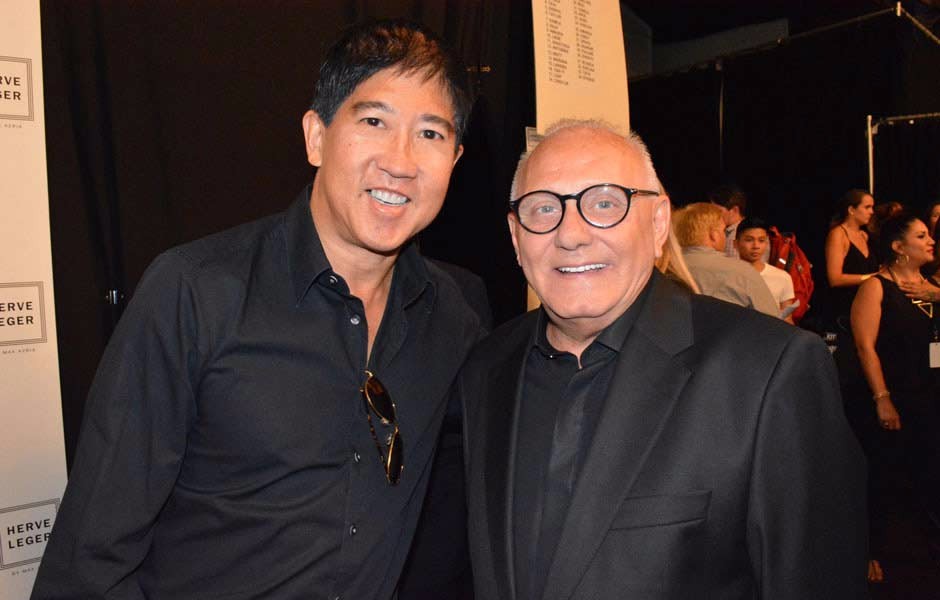 Max Azria backstage with Stephen Mao at S/S 2015