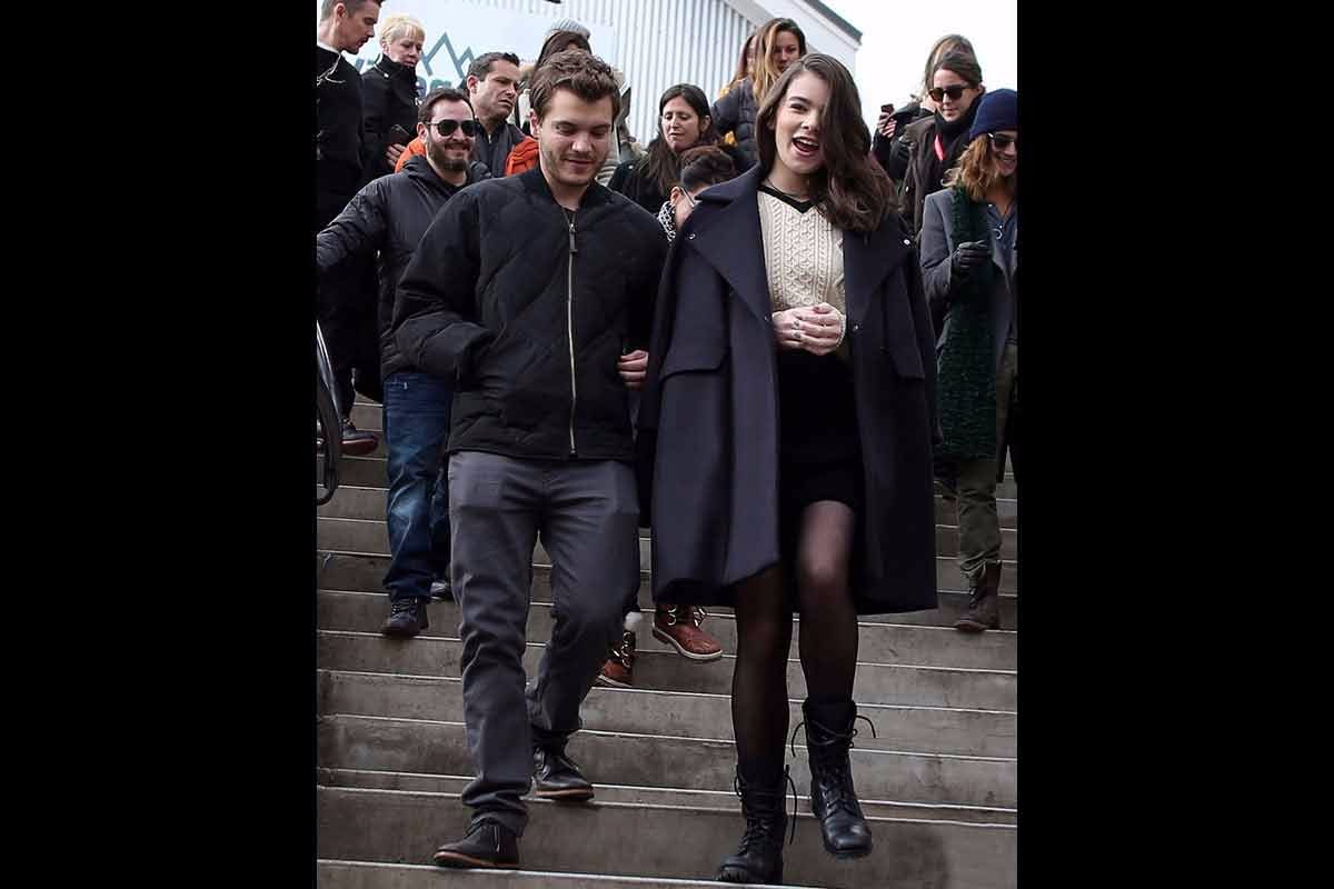 Emile Hirsch and Hailee Steinfeld walking at the Sundance Film Festival for the movie Ten Thousand Saints