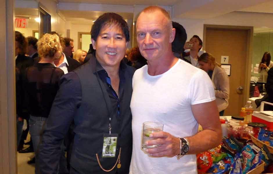 Stephen Mao and Sting backstage at the Public Theater for  The Last Ship