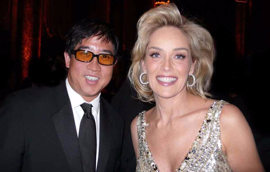 Stephen Mao with Sharon Stone at amFAR in New York City